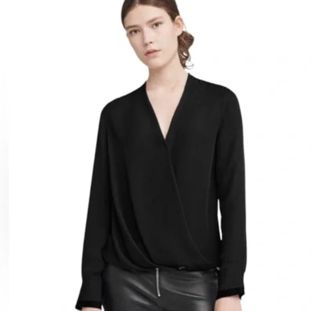 Like NEW $350 Rag & Bone Black surplice v neck silk